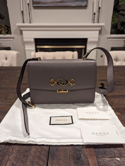 Gucci Women Zumi Grey Textured Leather Shoulder Bag