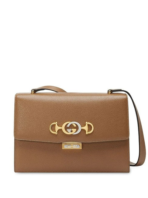 Gucci Women Zumi Small Brown Textured Leather Shoulder Bag