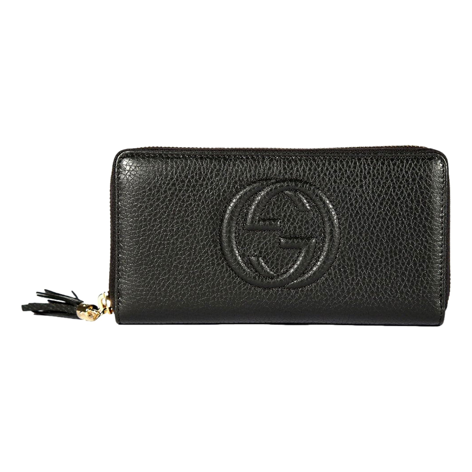 Gucci Soho Cellarius GG Continental Zip Around Wallet Black Leather