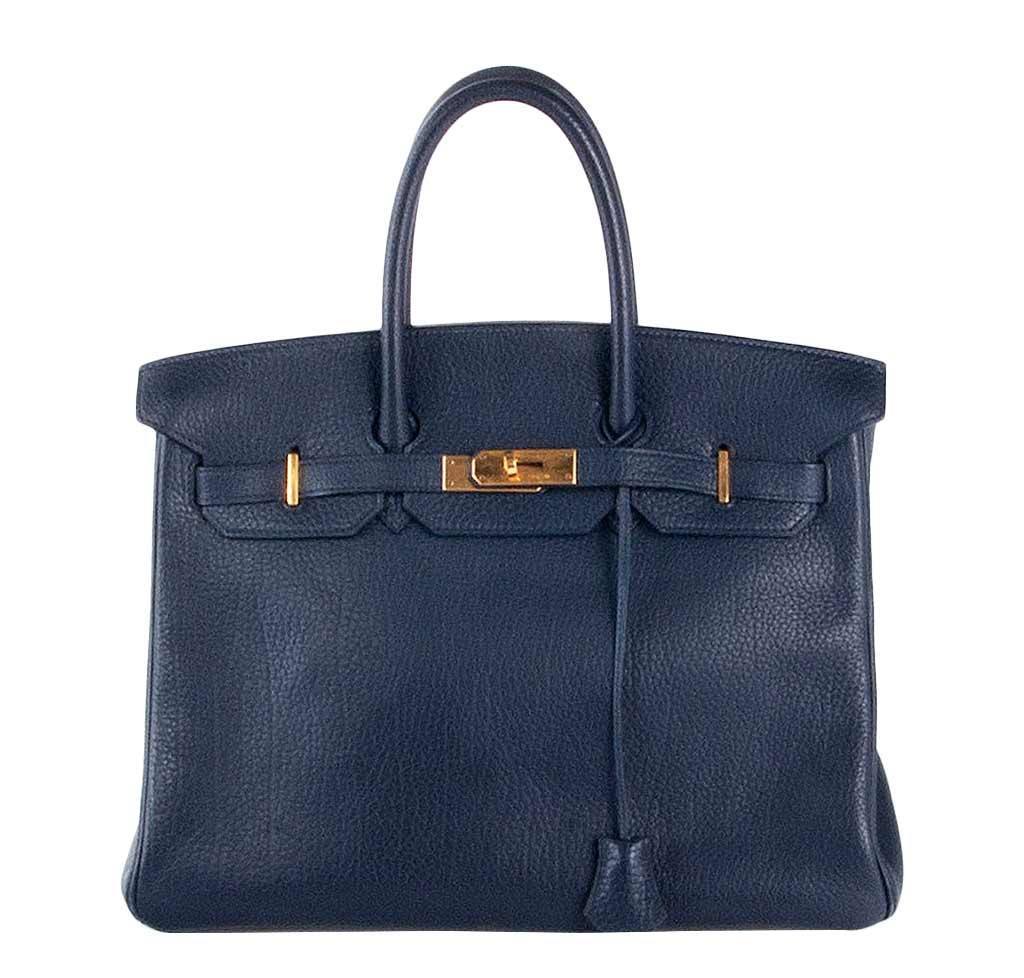 HermÃƒÆ’Ã‚Â¨s Birkin 35 Navy Fjord Bag GHW