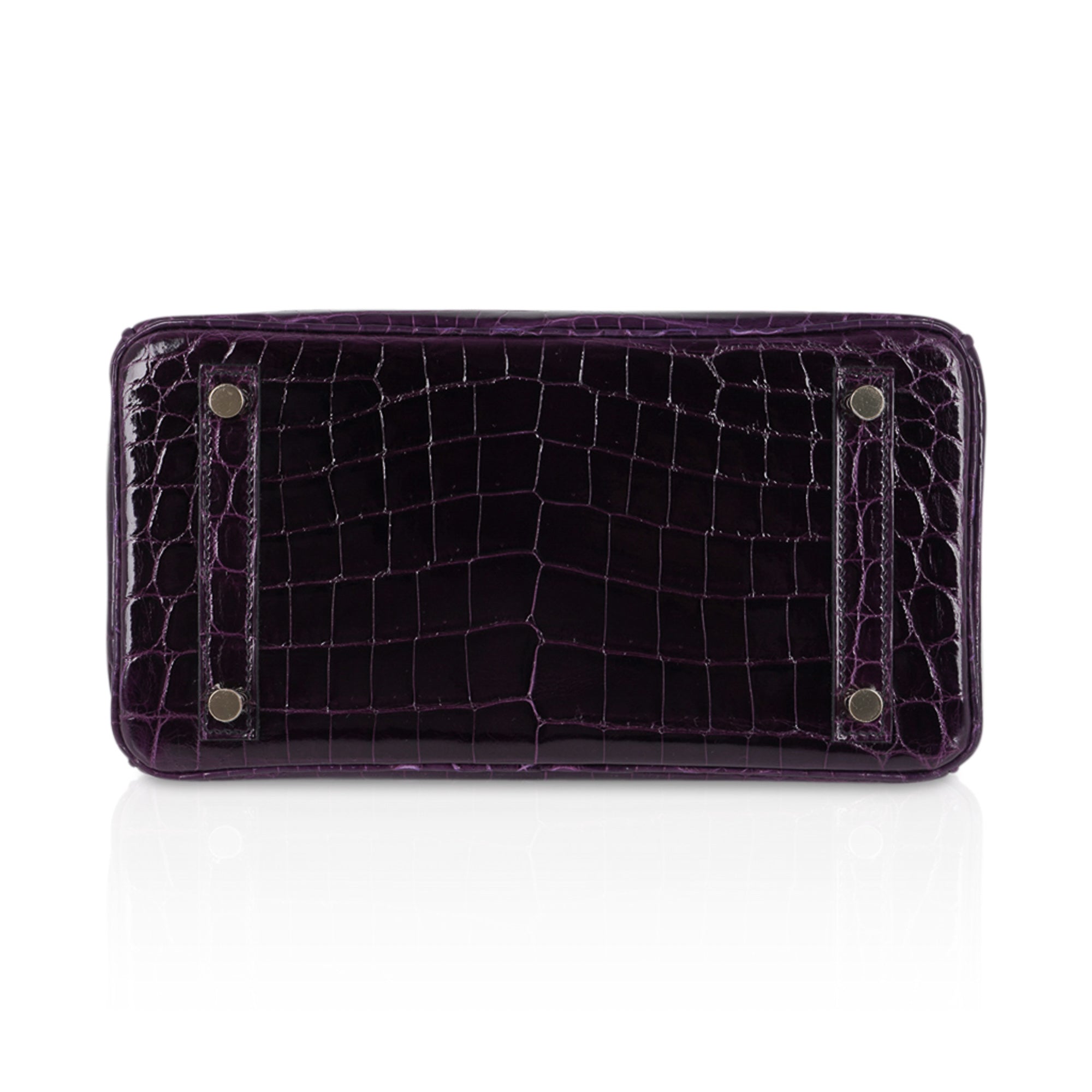 Hermes Birkin 25 Bag Aubergine Niloticus Crocodile with Gold Hardware