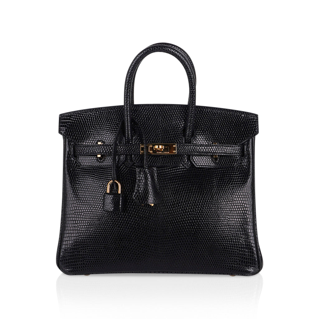 Hermes Birkin 25 Bag Black Lizard Gold Hardware Very Rare