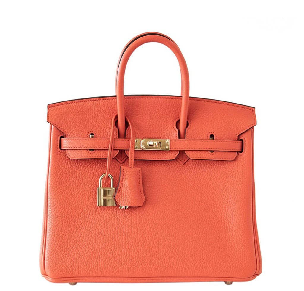 HermÃƒÆ’Ã‚Â¨s Birkin 25 Bag Orange Poppy Gold Hardware