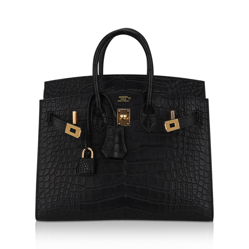 Hermes Birkin 25 Sellier Bag in Black Matte Alligator with Gold Hardware