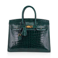 Hermes Birkin 25 Bag Sellier Vert Fonce Porosus Crocodile Bag with Gold Hardware
