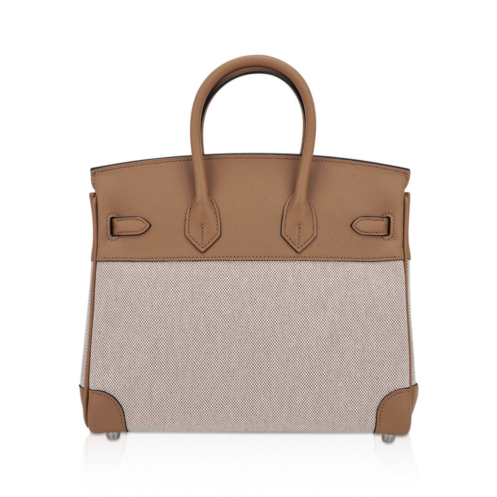 Hermes Limited Edition Birkin 25 Bag Ecru Toile H Chai Swift Leather with Palladium Hardware