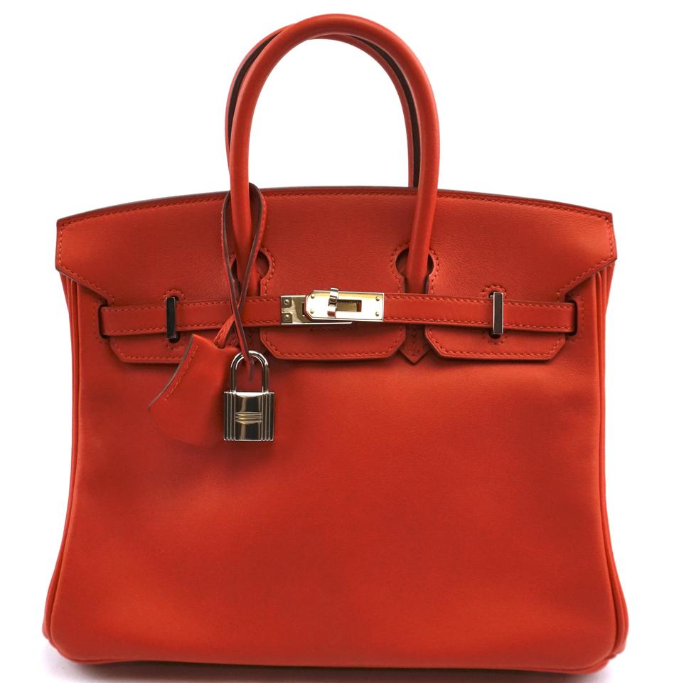 HermÃƒÆ’Ã‚Â¨s Birkin Ultra Rare 25 25cm Elegant Handbag Small Tote Capucine Red with Orange Undertone Swift Leather Satchel