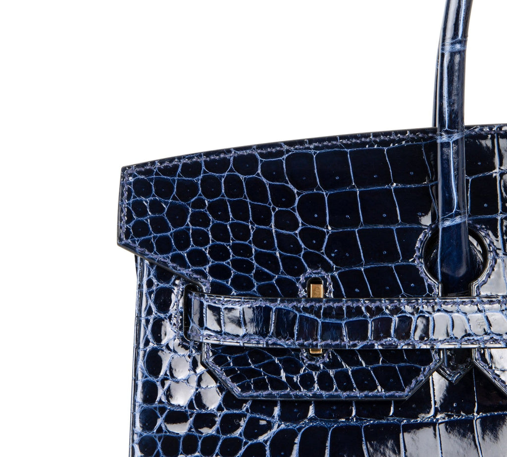 Hermes Birkin 35 Bag Blue Sapphire Porosus Crocodile Gold Hardware New