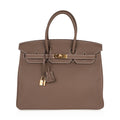Hermes Birkin 35 Bag Etoupe Gold Hardware Togo Leather Neutral Taupe