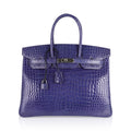 Hermes Birkin 35 Bag Blue Brighton Porosus Crocodile Palladium Hardware New