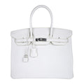 Hermes Birkin 35 Bag White Clemence Leather with Palladium Hardware