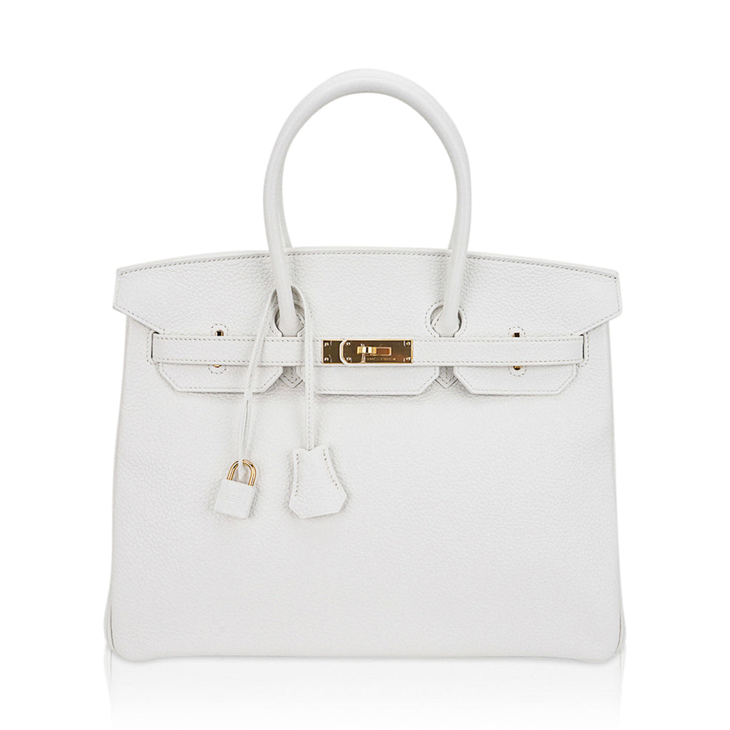 Hermes Birkin 35 Bag White Clemence Leather with Gold Hardware