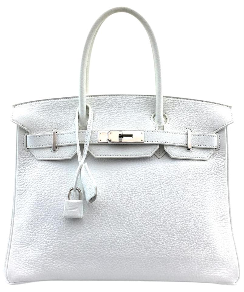 HermÃƒÆ’Ã‚Â¨s Birkin Clemence 30 Cm Tote Shw White Leather Satchel