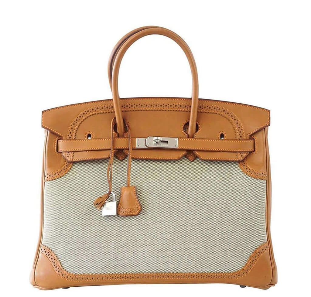 HermÃƒÆ’Ã‚Â¨s Birkin Ghillies 35 Bag Barenia Toile