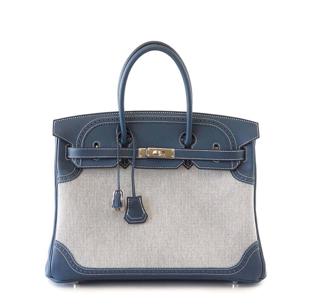 HermÃƒÆ’Ã‚Â¨s Ghillies Birkin 35 Blue Bag PHW