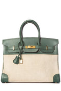 HermÃƒÆ’Ã‚Â¨s Birkin Leather & Toile 35cm Green Tote