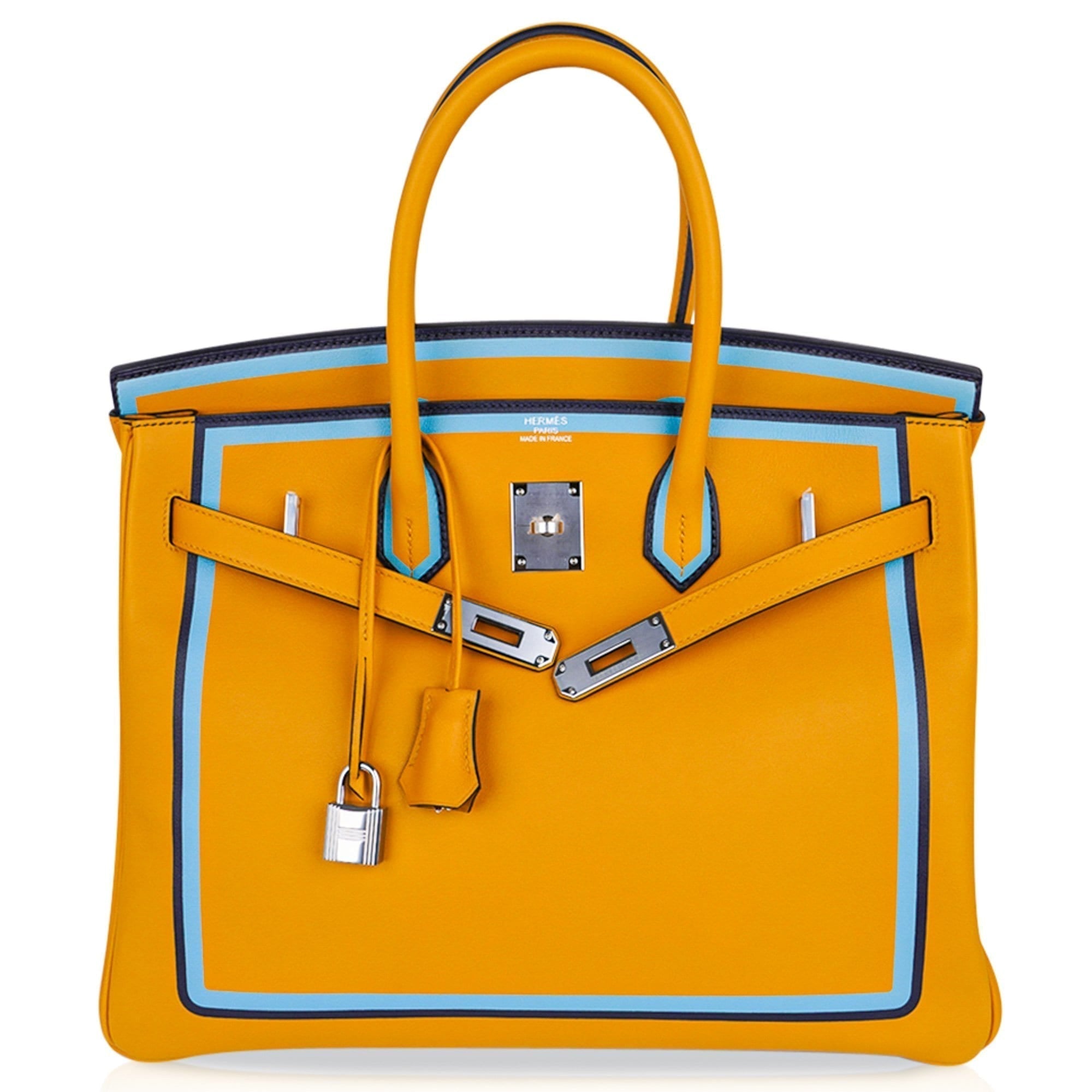 Hermes Birkin 35 Bag Jaune Ambre Blue Indigo Blue Celeste Limited Edition New