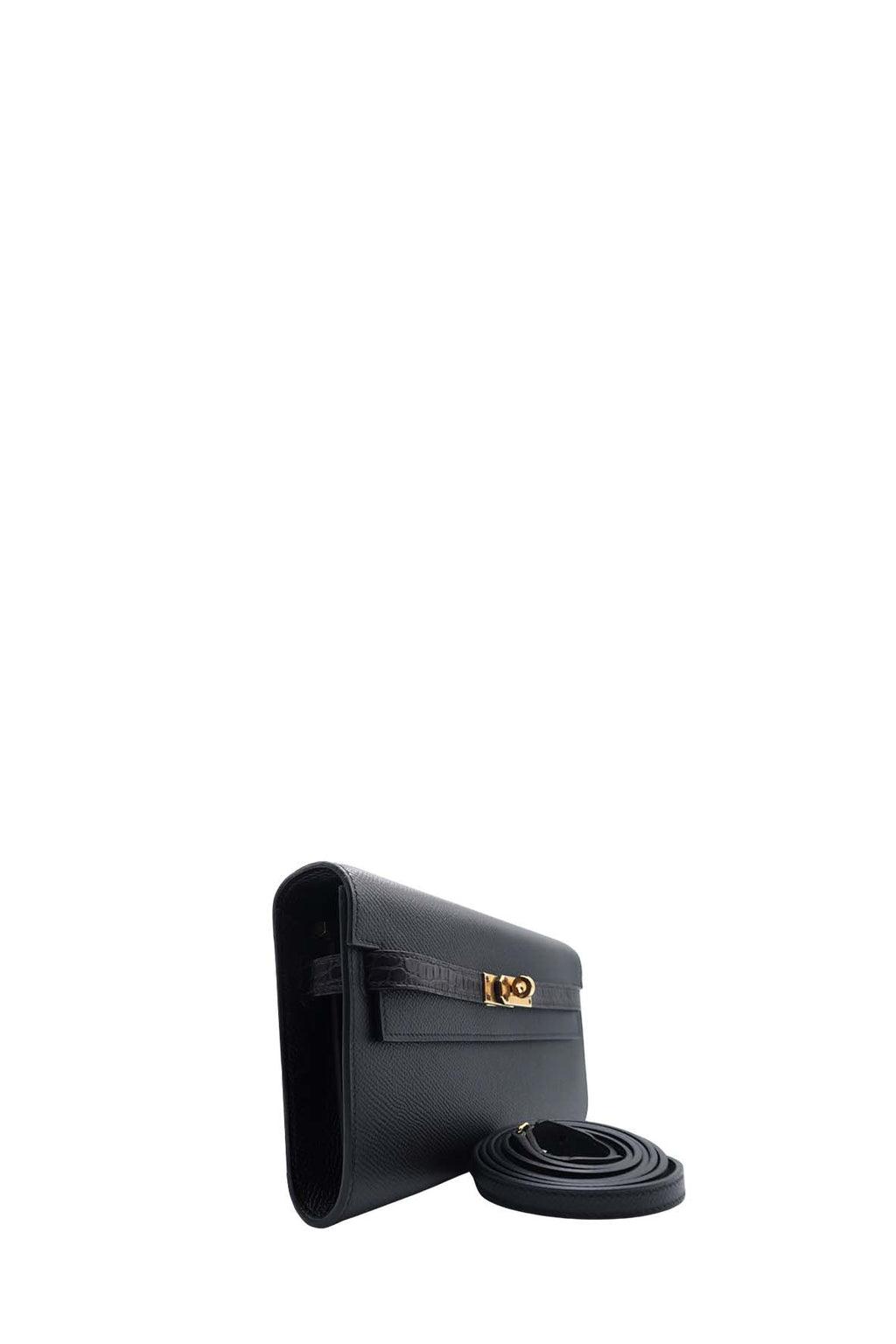 Kelly to Go Wallet in Epsom and Alligator Leather Black