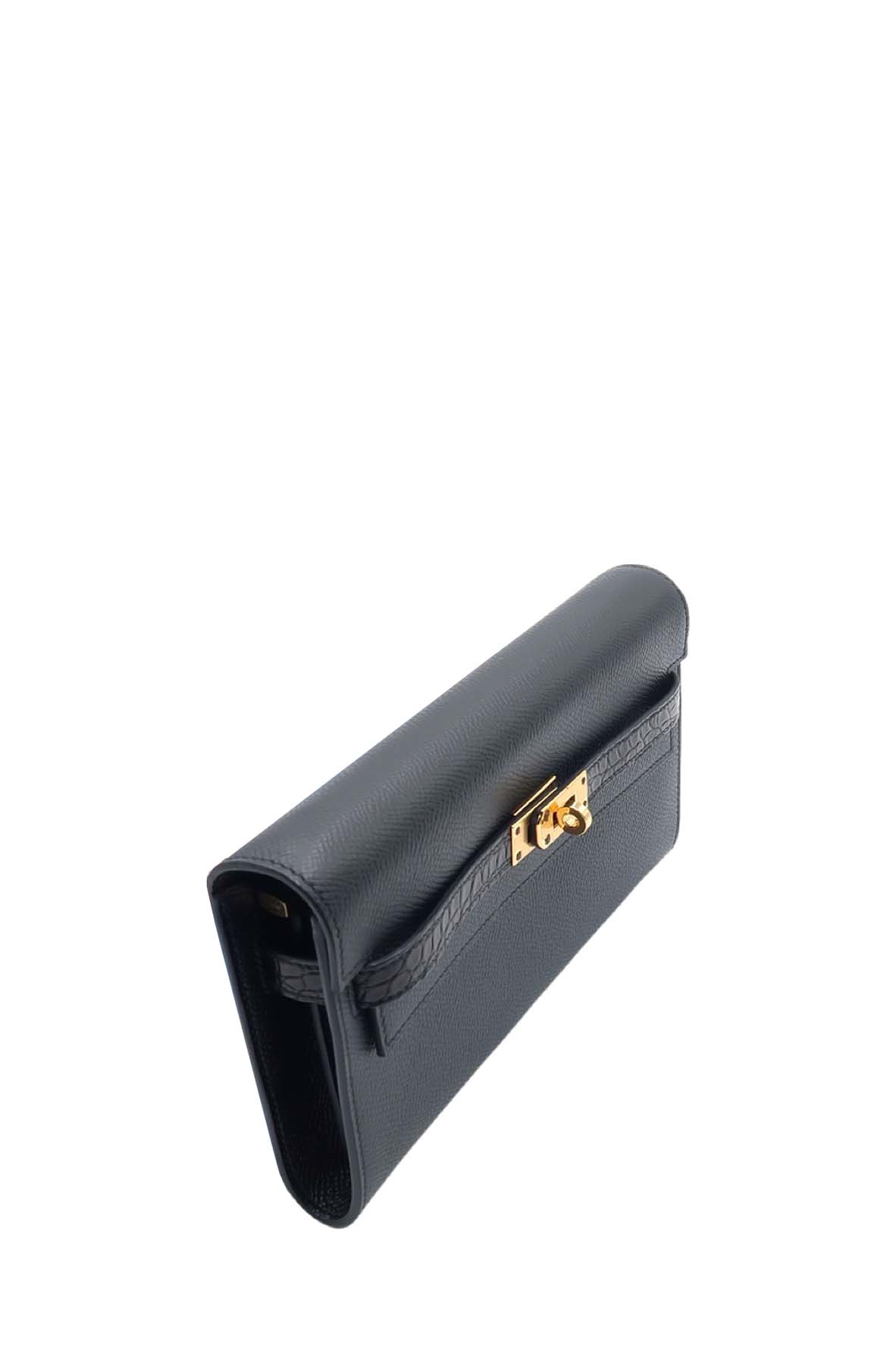 Kelly to Go Wallet in Epsom and Alligator Leather Black