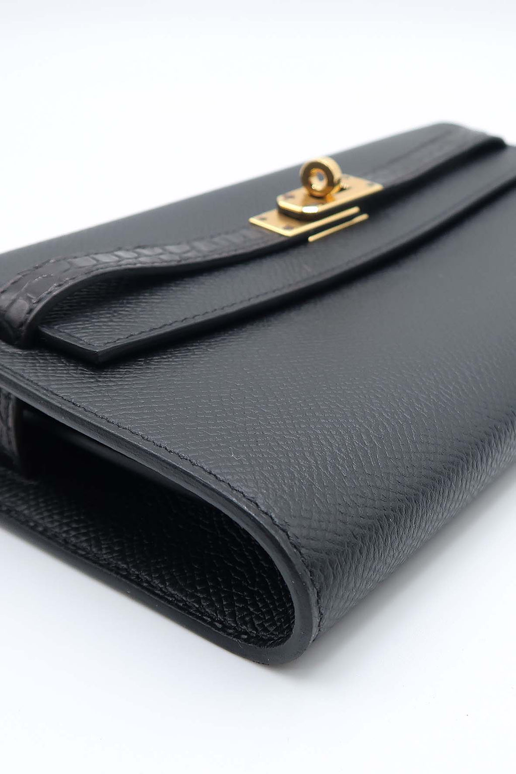Kelly to Go Wallet in Epsom and Alligator Leather Black