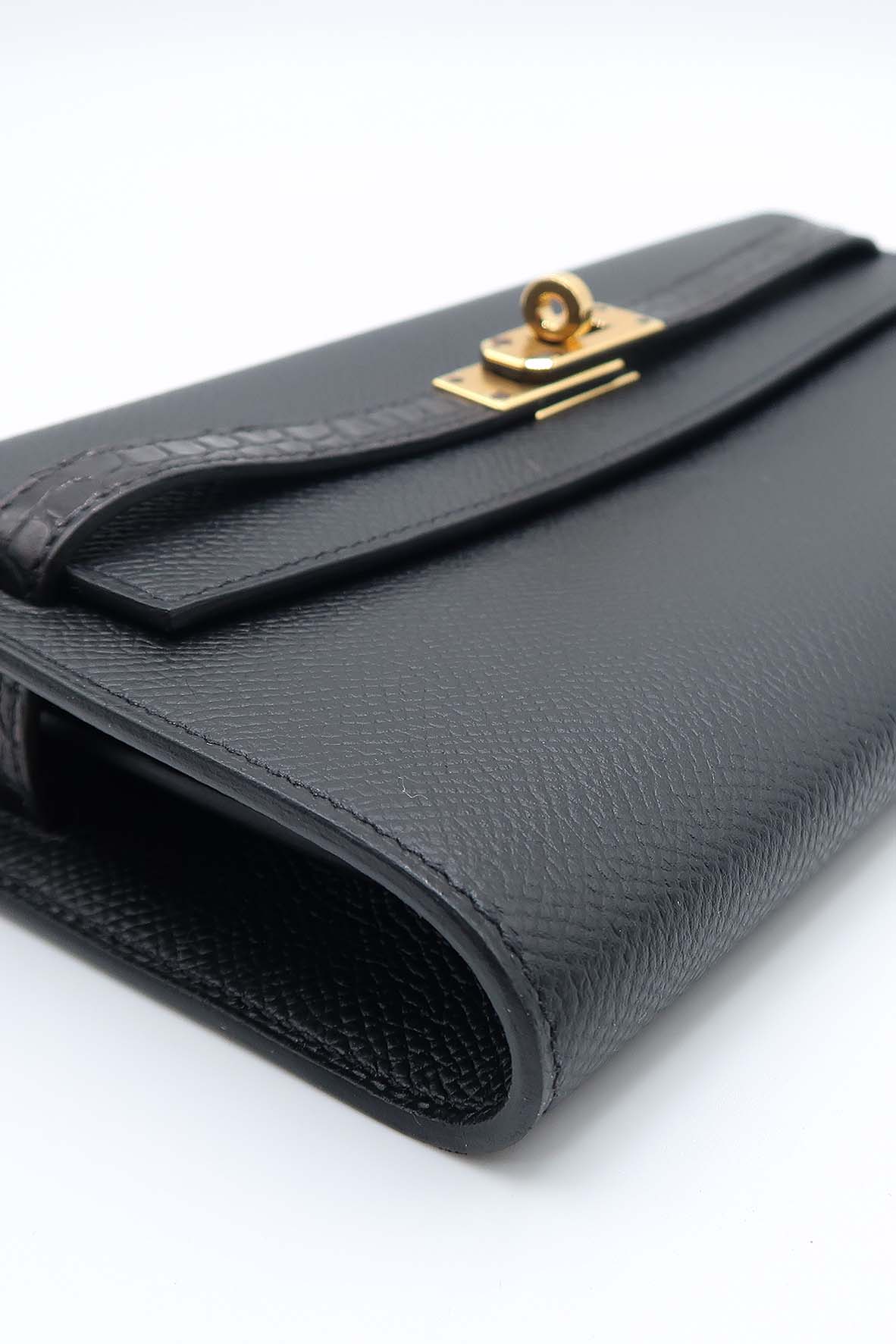 Kelly to Go Wallet in Epsom and Alligator Leather Black