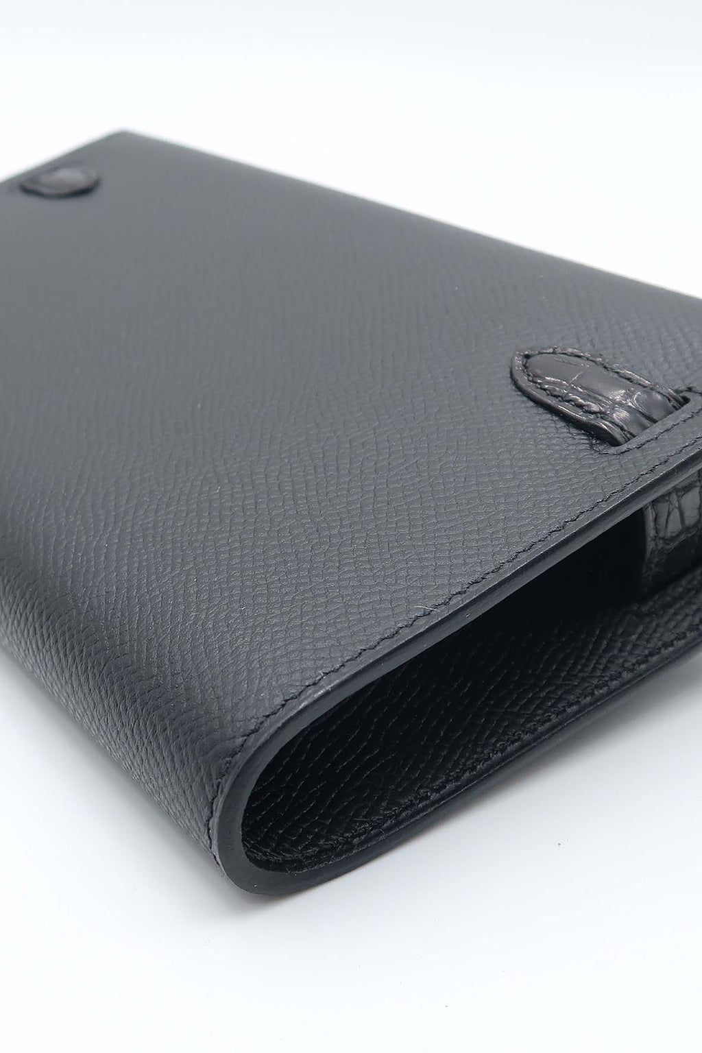 Kelly to Go Wallet in Epsom and Alligator Leather Black