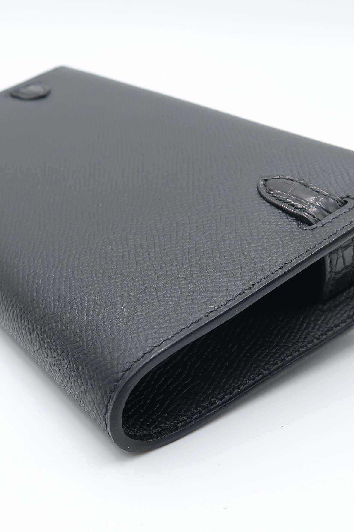 Kelly to Go Wallet in Epsom and Alligator Leather Black