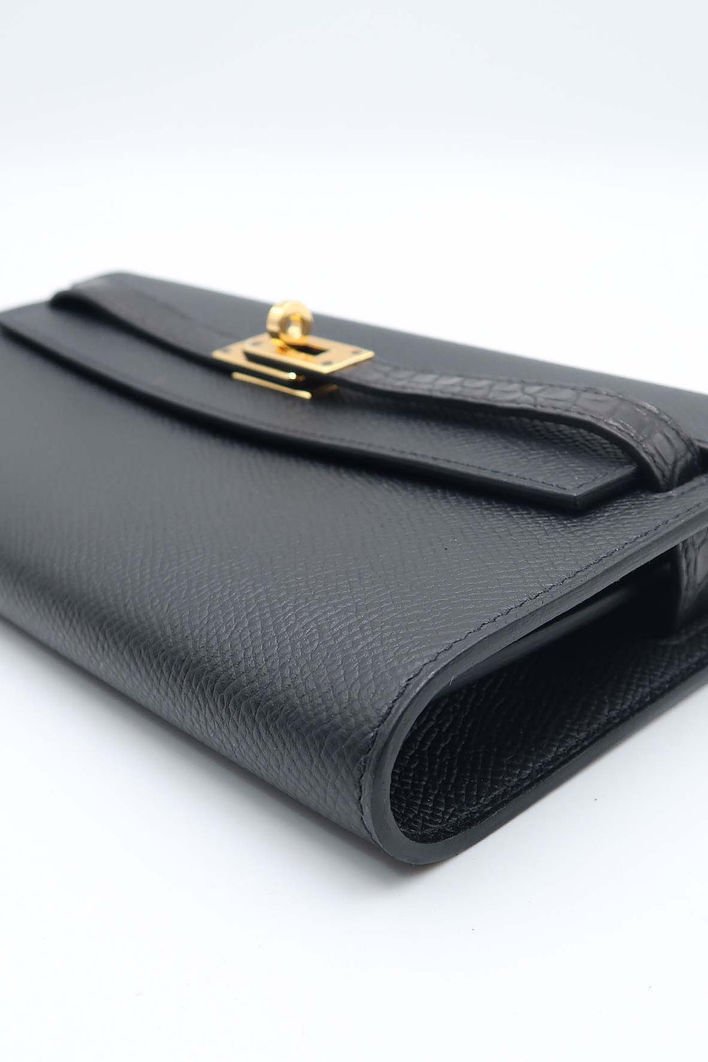 Kelly to Go Wallet in Epsom and Alligator Leather Black