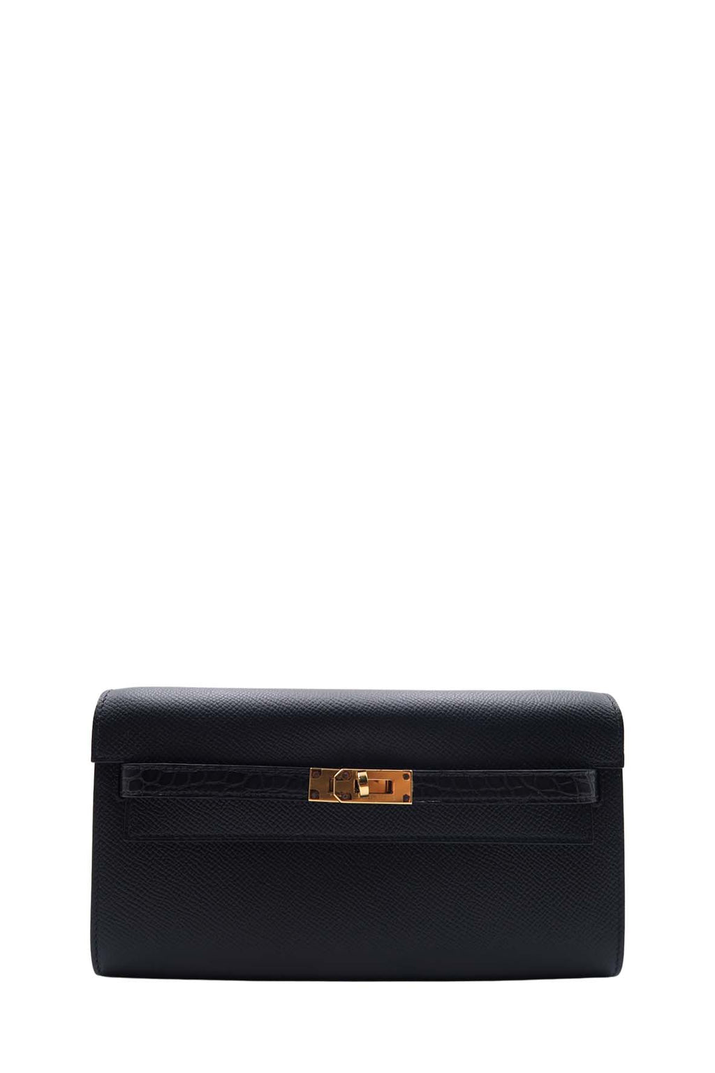 Kelly to Go Wallet in Epsom and Alligator Leather Black