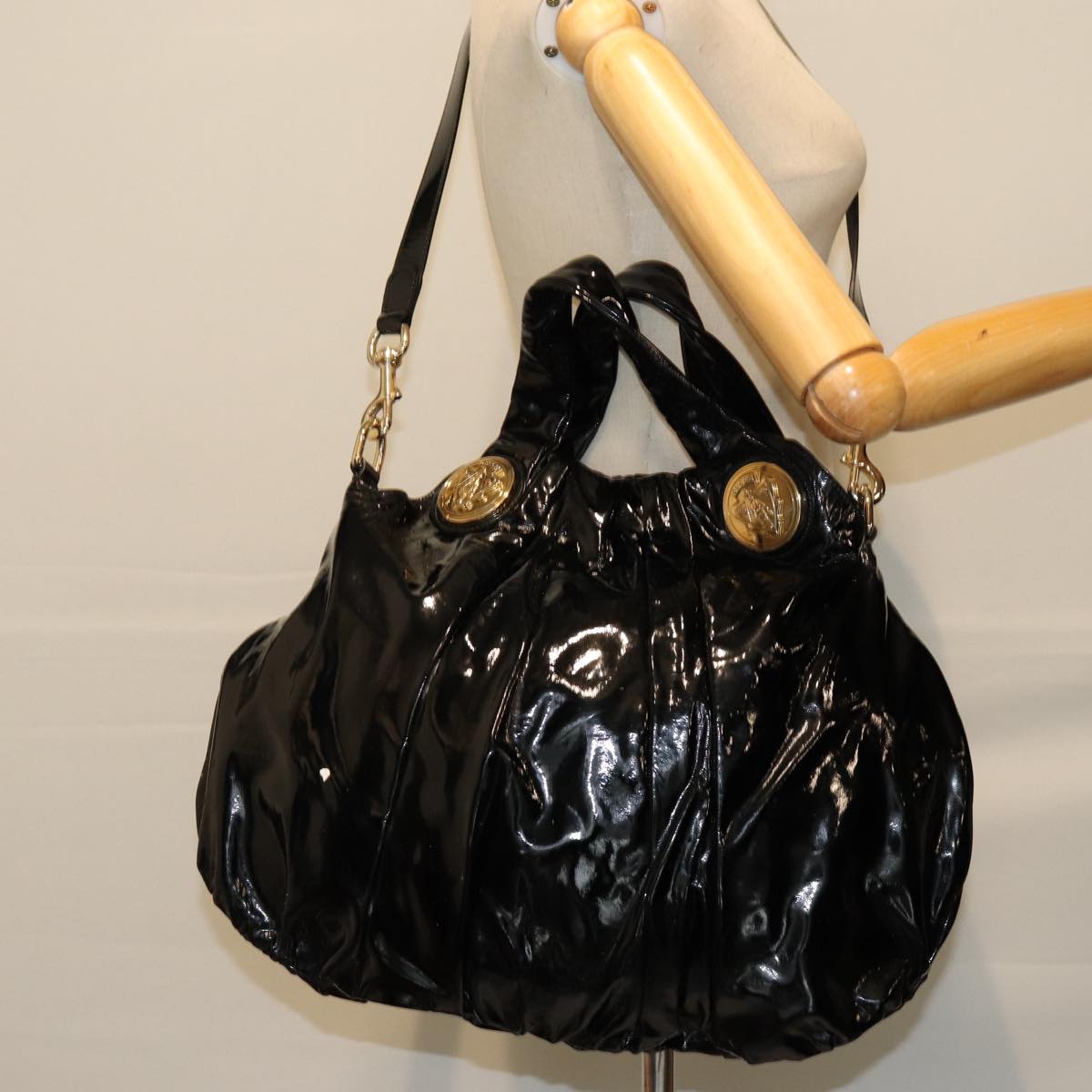 GUCCI Histeria Hand Bag Enamel 2way Black 197016 hk1277