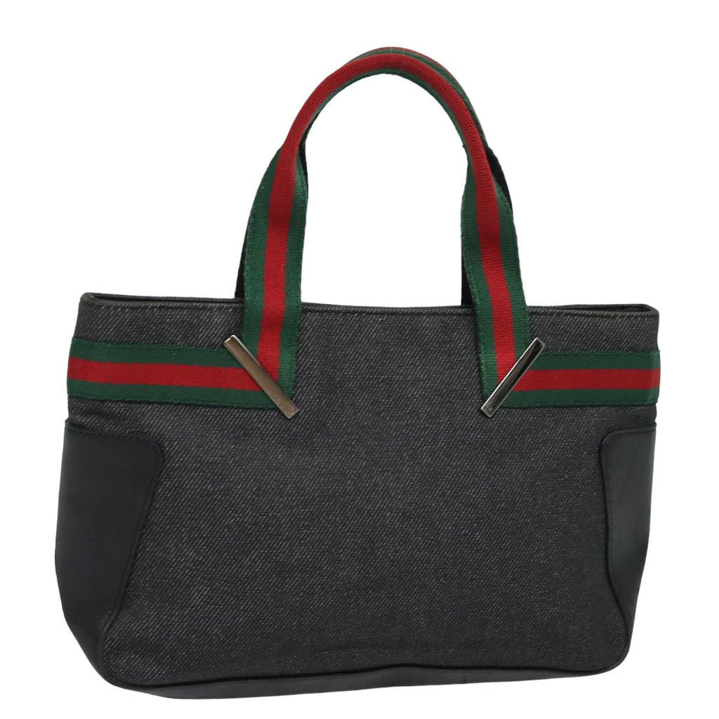 GUCCI Web Sherry Line Hand Bag Canvas Gray Red Green 73984 hk1378