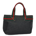 GUCCI Web Sherry Line Hand Bag Canvas Gray Red Green 73984 hk1378