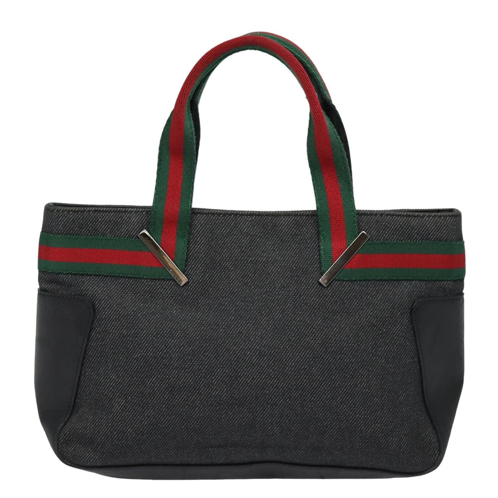 GUCCI Web Sherry Line Hand Bag Canvas Gray Red Green 73984 hk1378