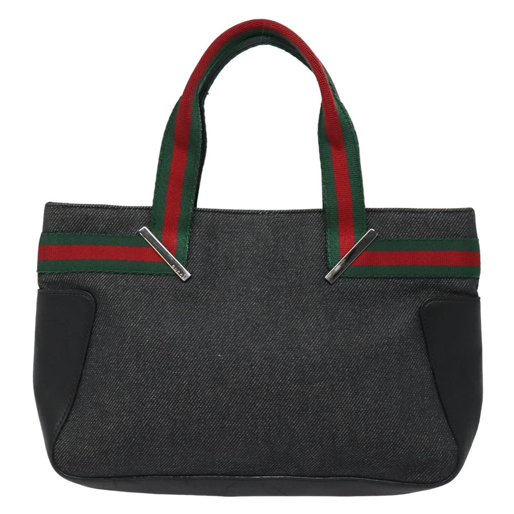 GUCCI Web Sherry Line Hand Bag Canvas Gray Red Green 73984 hk1378