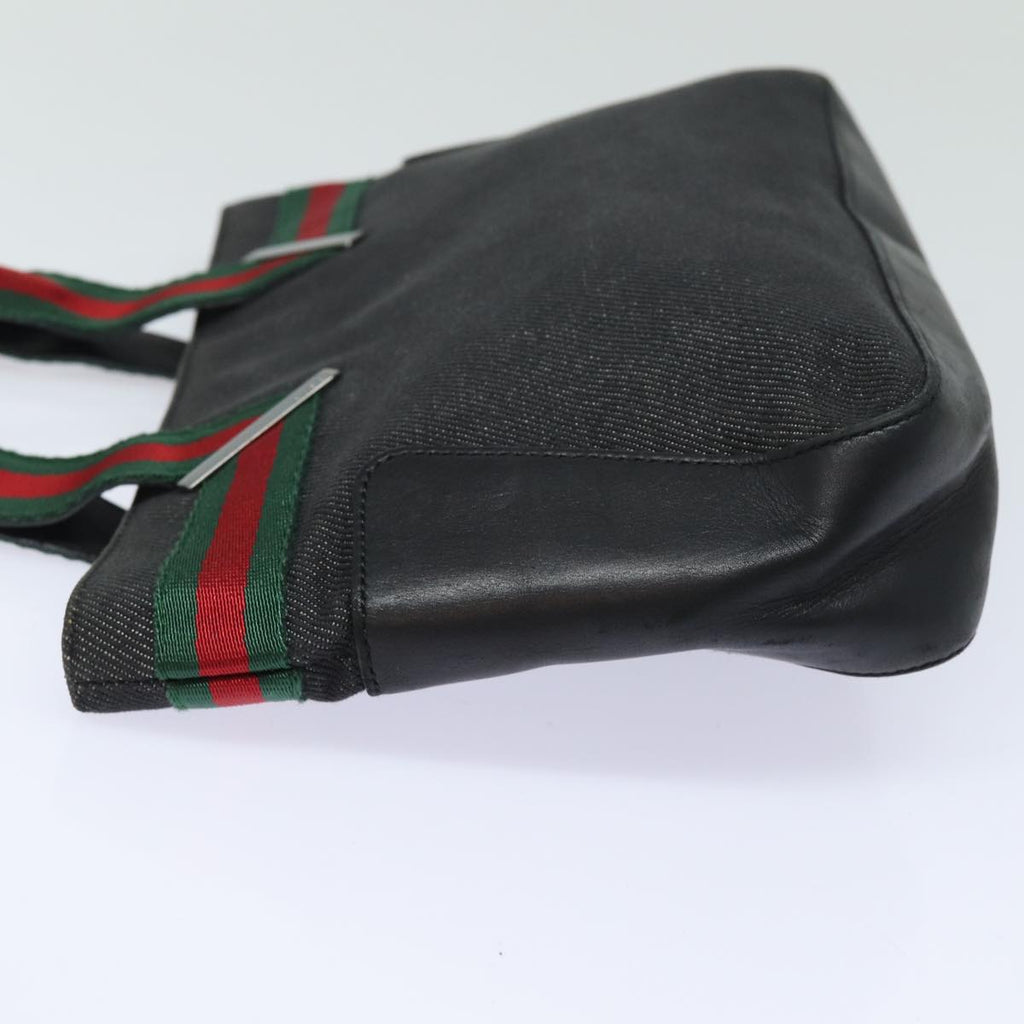 GUCCI Web Sherry Line Hand Bag Canvas Gray Red Green 73984 hk1378