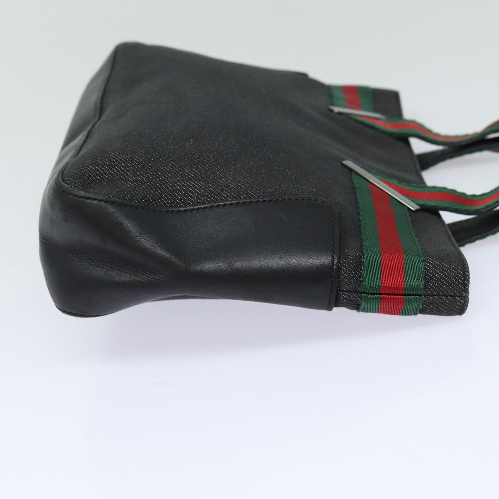 GUCCI Web Sherry Line Hand Bag Canvas Gray Red Green 73984 hk1378