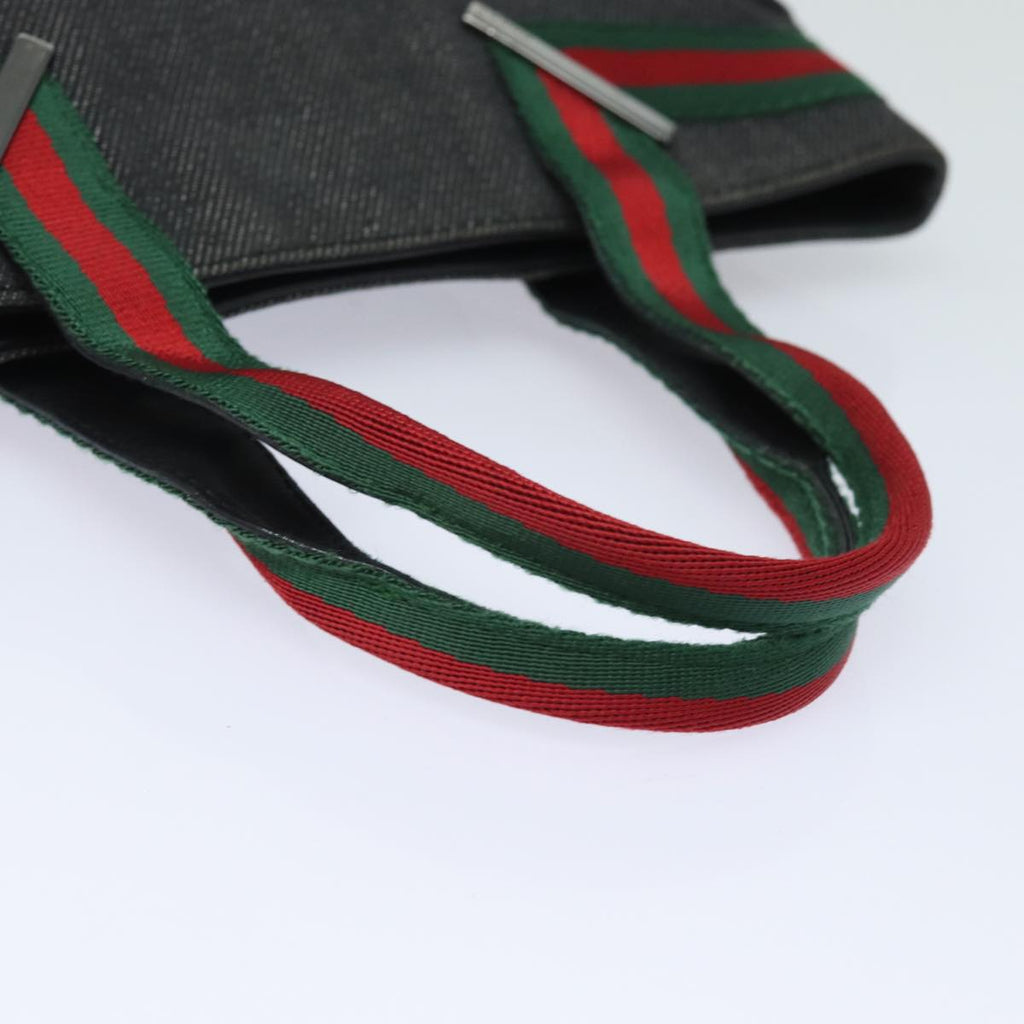GUCCI Web Sherry Line Hand Bag Canvas Gray Red Green 73984 hk1378