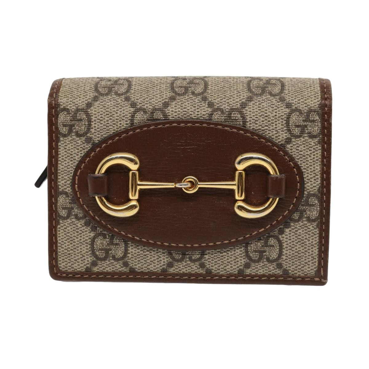GUCCI Horsebit GG Supreme Compact Wallet PVC Beige 621887 hk1408