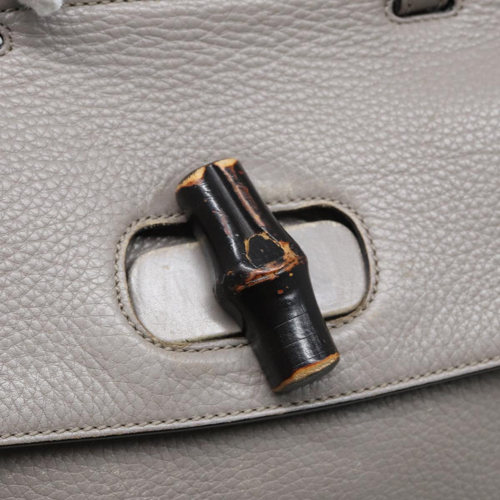 GUCCI Bamboo Daily Hand Bag Leather Gray 370831 hk1420