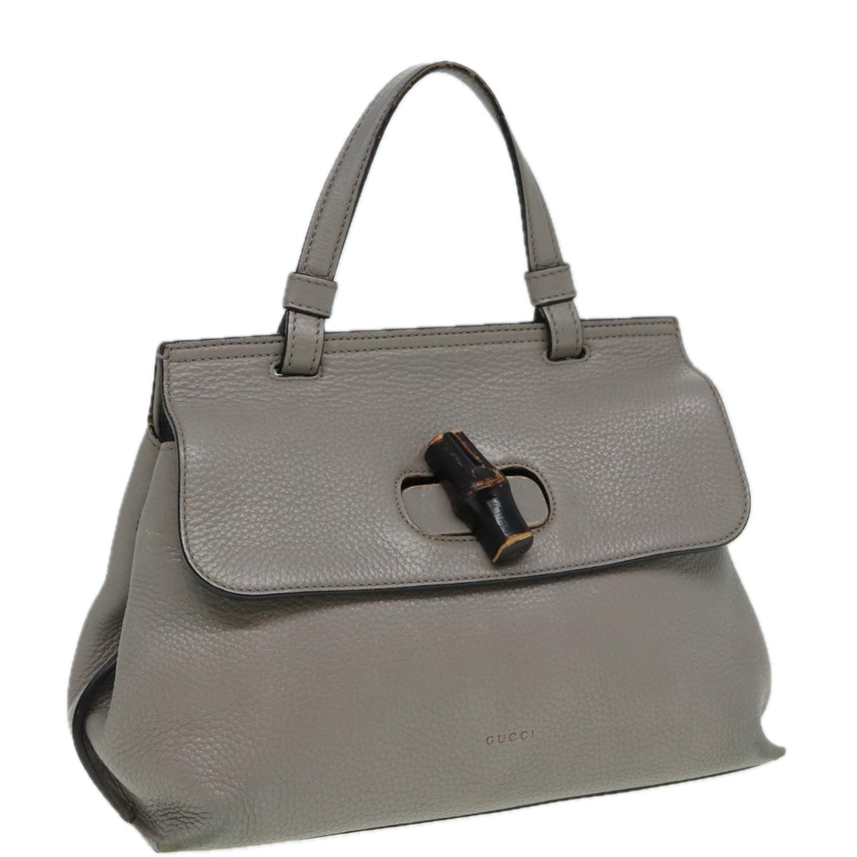 GUCCI Bamboo Daily Hand Bag Leather Gray 370831 hk1420