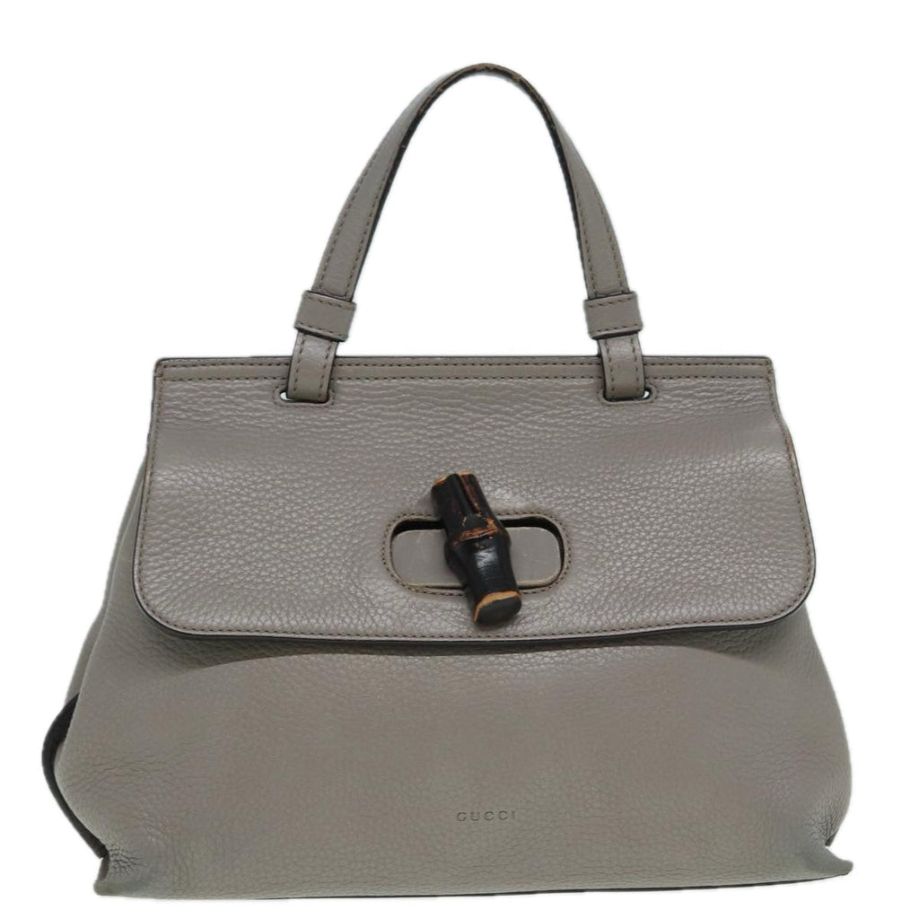 GUCCI Bamboo Daily Hand Bag Leather Gray 370831 hk1420