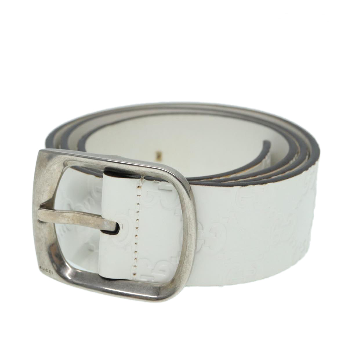 GUCCI GG Canvas Guccissima Belt Leather 40.9"" White 211562 hk1556