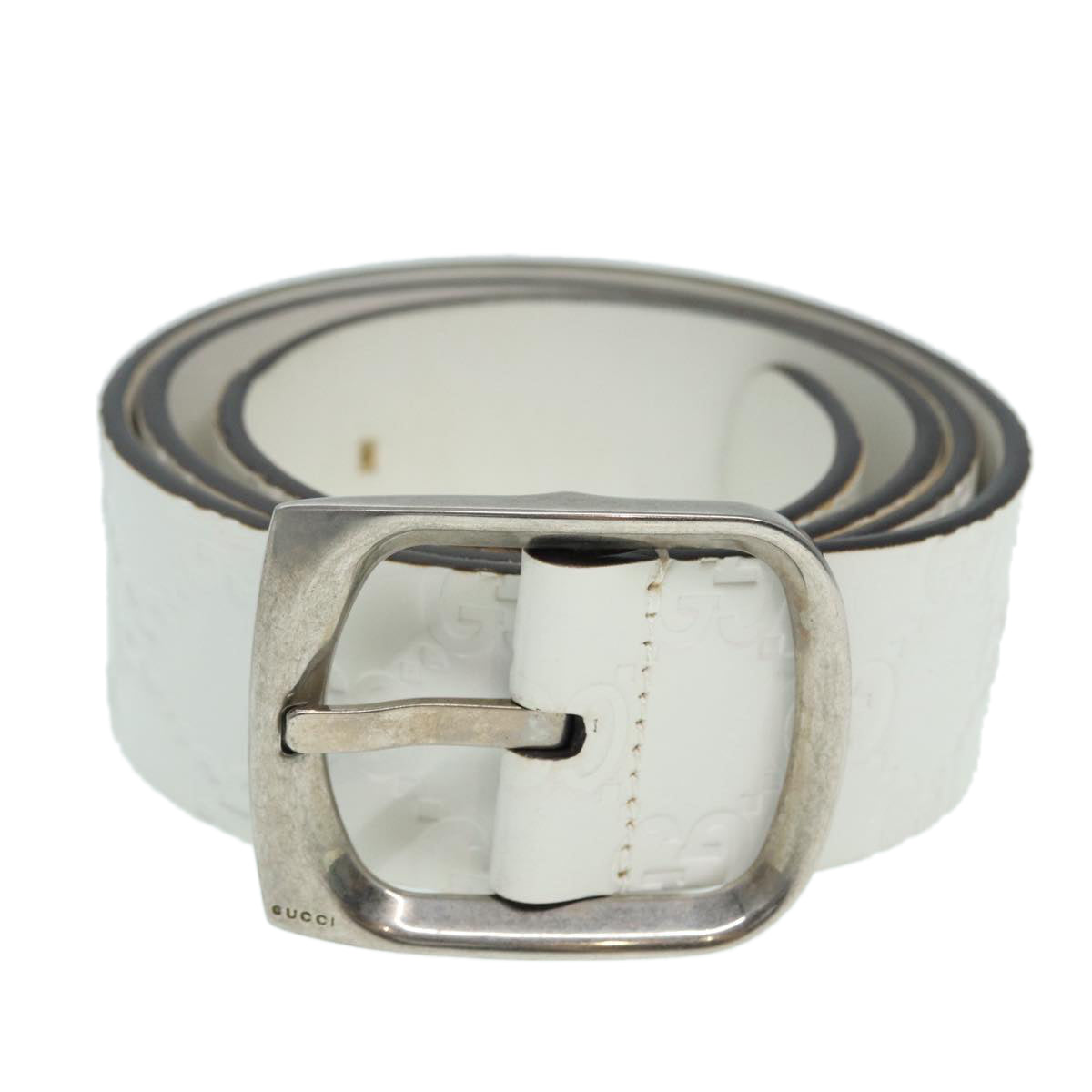 GUCCI GG Canvas Guccissima Belt Leather 40.9"" White 211562 hk1556