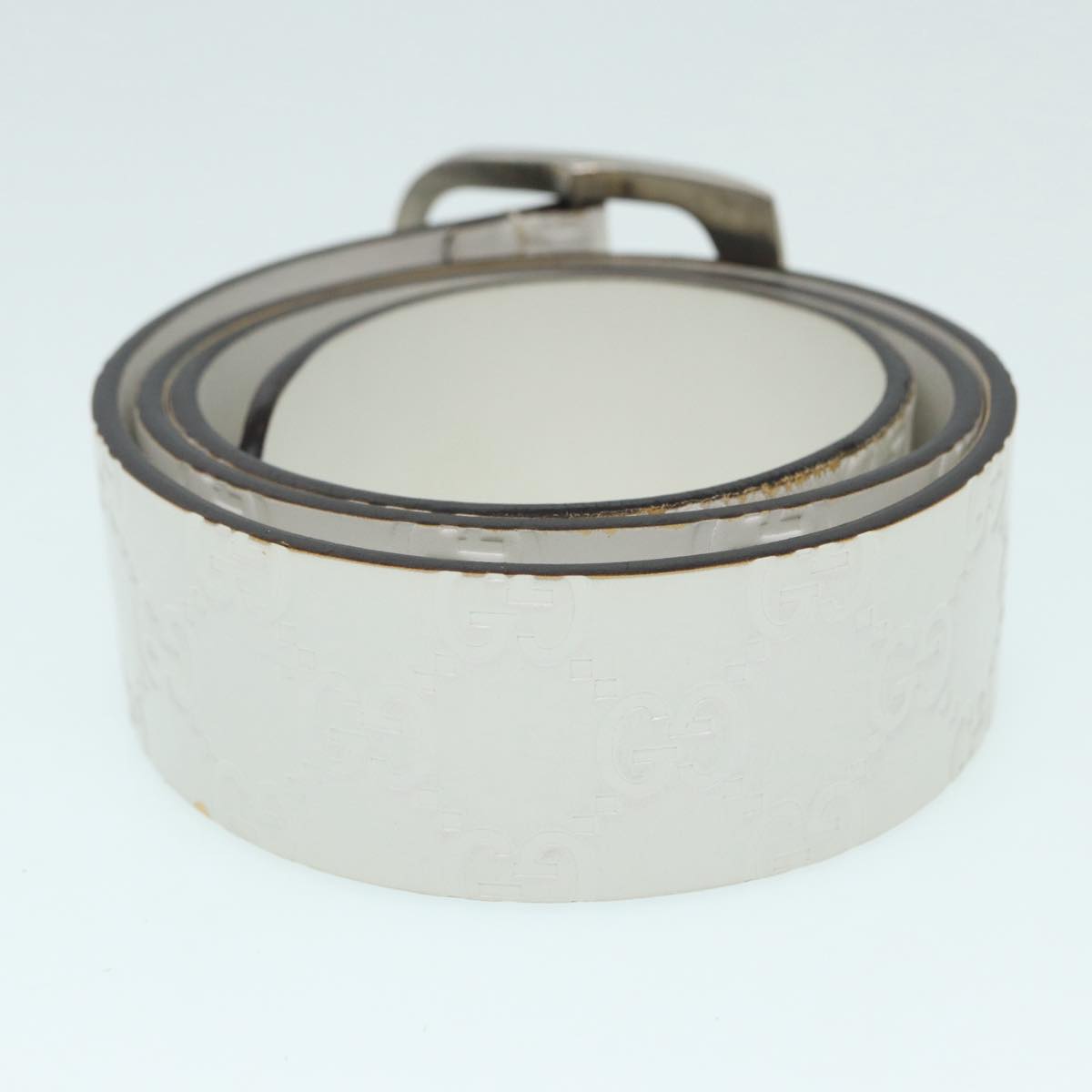 GUCCI GG Canvas Guccissima Belt Leather 40.9"" White 211562 hk1556