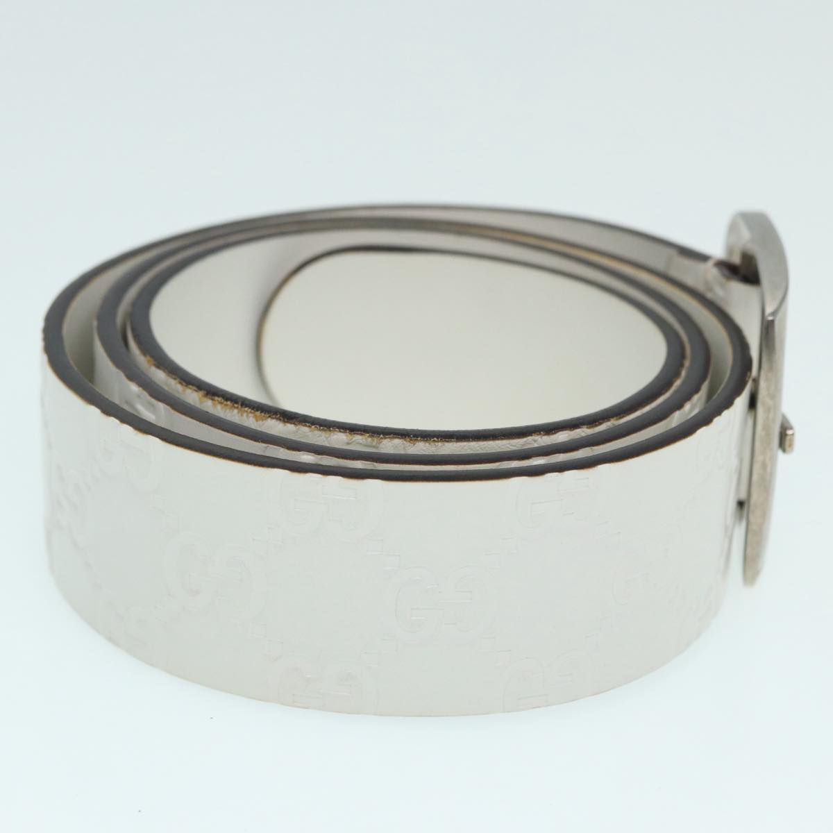 GUCCI GG Canvas Guccissima Belt Leather 40.9"" White 211562 hk1556