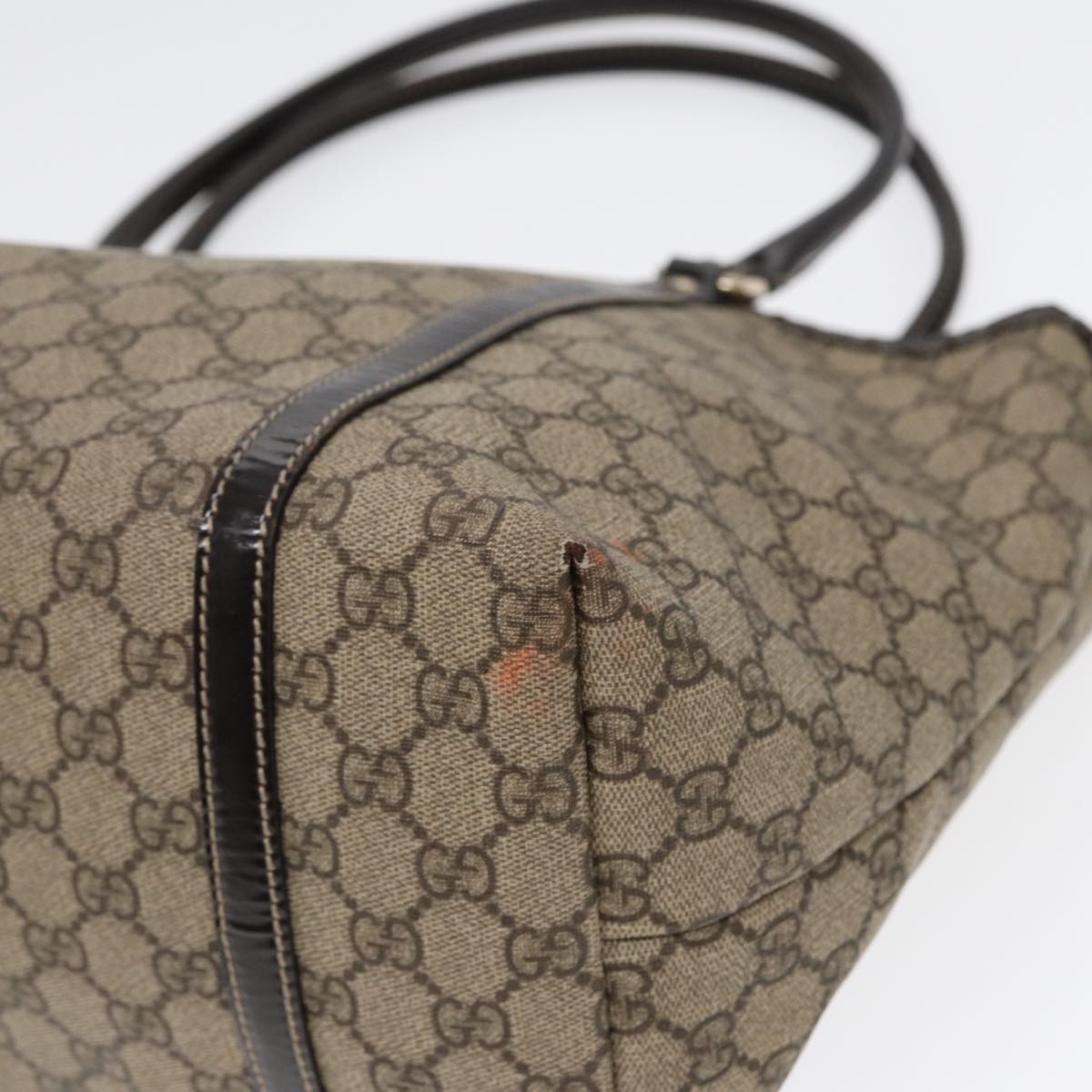 GUCCI GG Supreme Tote Bag PVC Leather Beige Silver 197953 hk1559