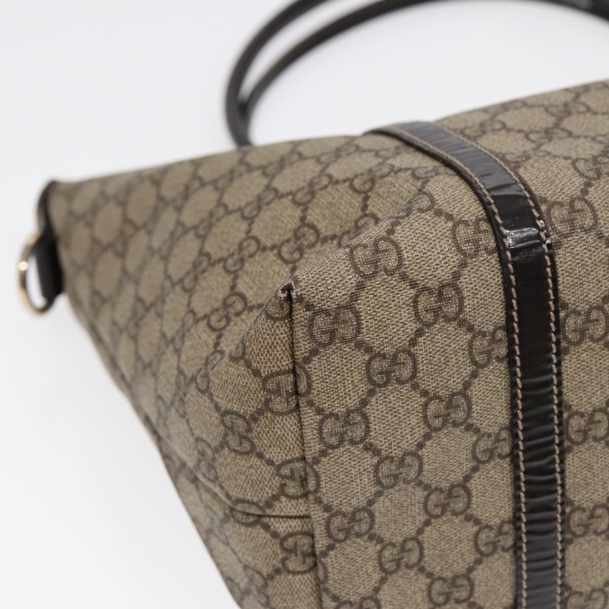 GUCCI GG Supreme Tote Bag PVC Leather Beige Silver 197953 hk1559