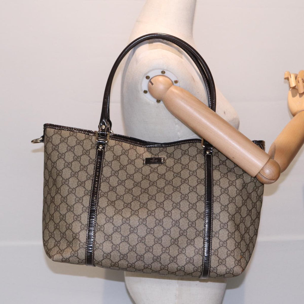 GUCCI GG Supreme Tote Bag PVC Leather Beige Silver 197953 hk1559
