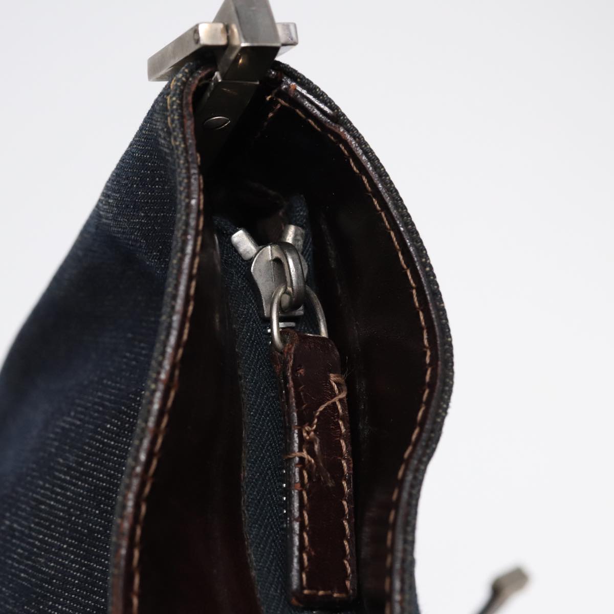 FENDI Shoulder Bag Denim Navy Silver hk1587