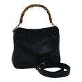 GUCCI Bamboo Hand Bag Leather 2way Black Gold 001 1638 200047 hk1606